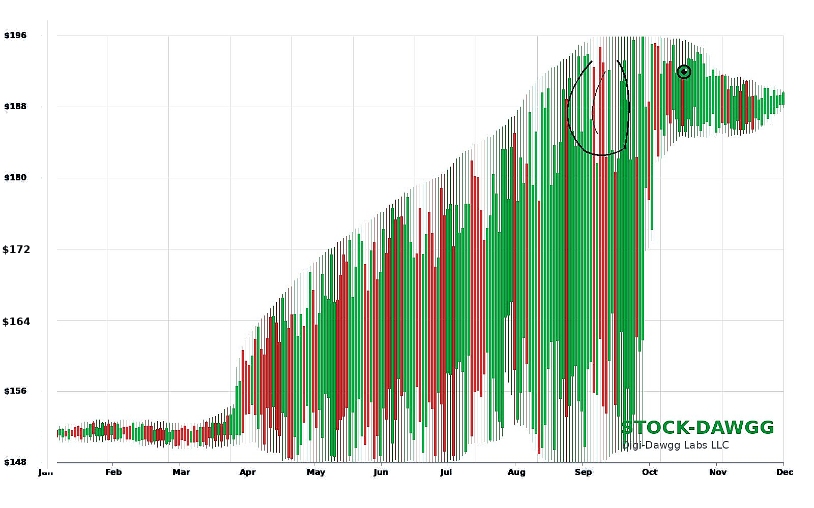 Stock-Dawgg — a stock chart in the shape of a dog